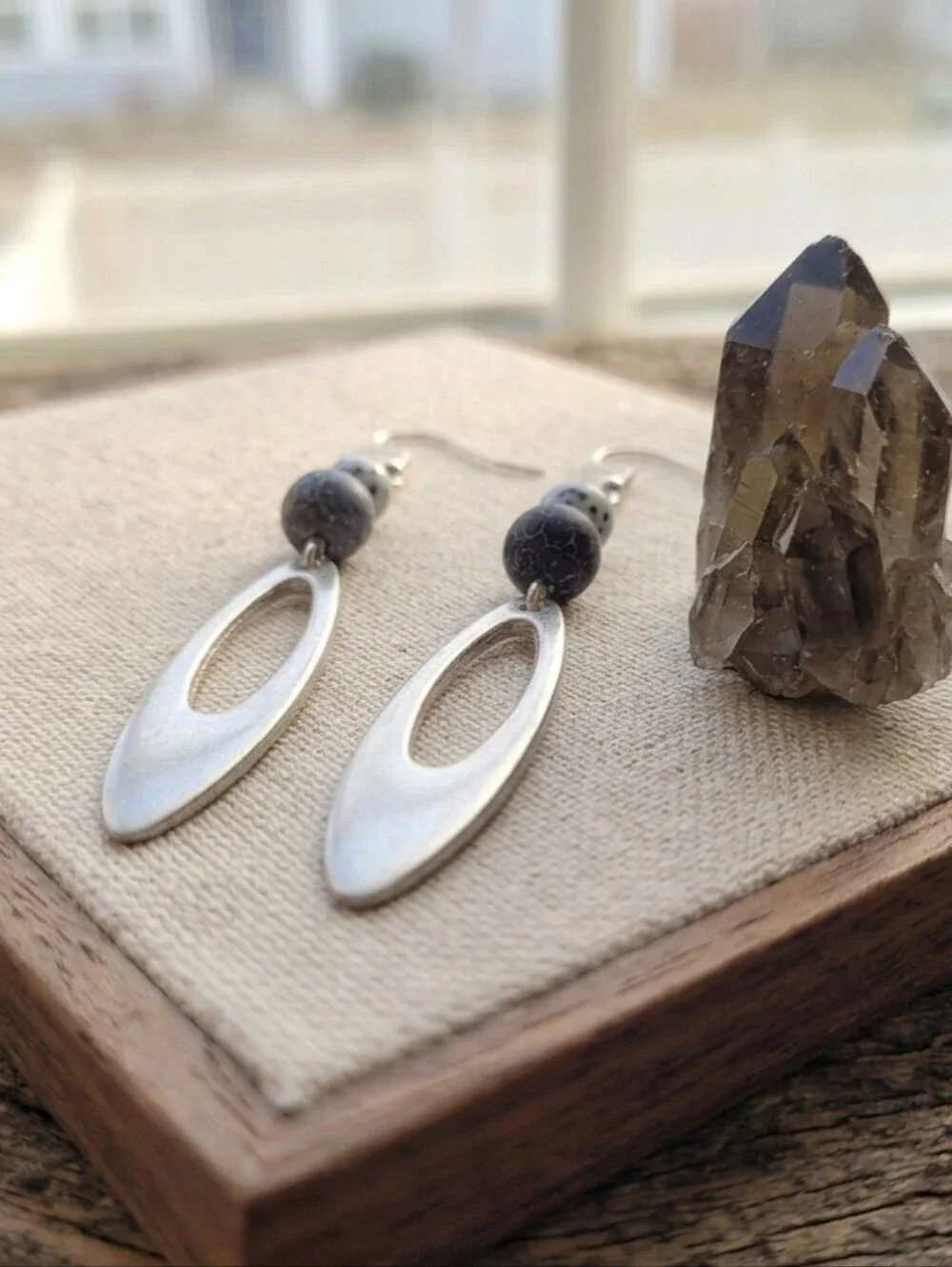 Handmade Silver Metal Geometric Clay Bead Earrings